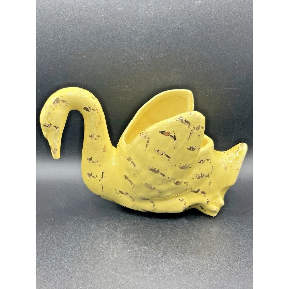 Swan Planter Pot Yellow w/ Gold Accent 4.5